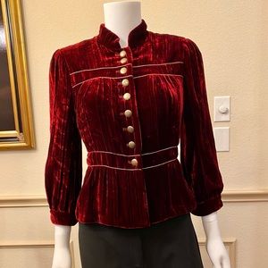 Cynthia Steffe Victorian Crushed Velvet Riding Jacket, Deep Burgundy Red, Size 6